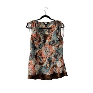 Vintage Y2K Floral Babydoll Blouse Boho Fairy Earthtones M